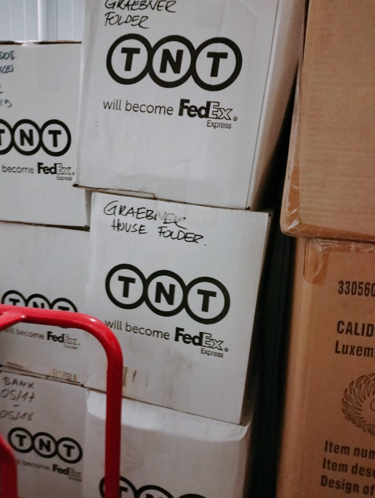 storage tnt cardboard boxes in storage unit at alexandria